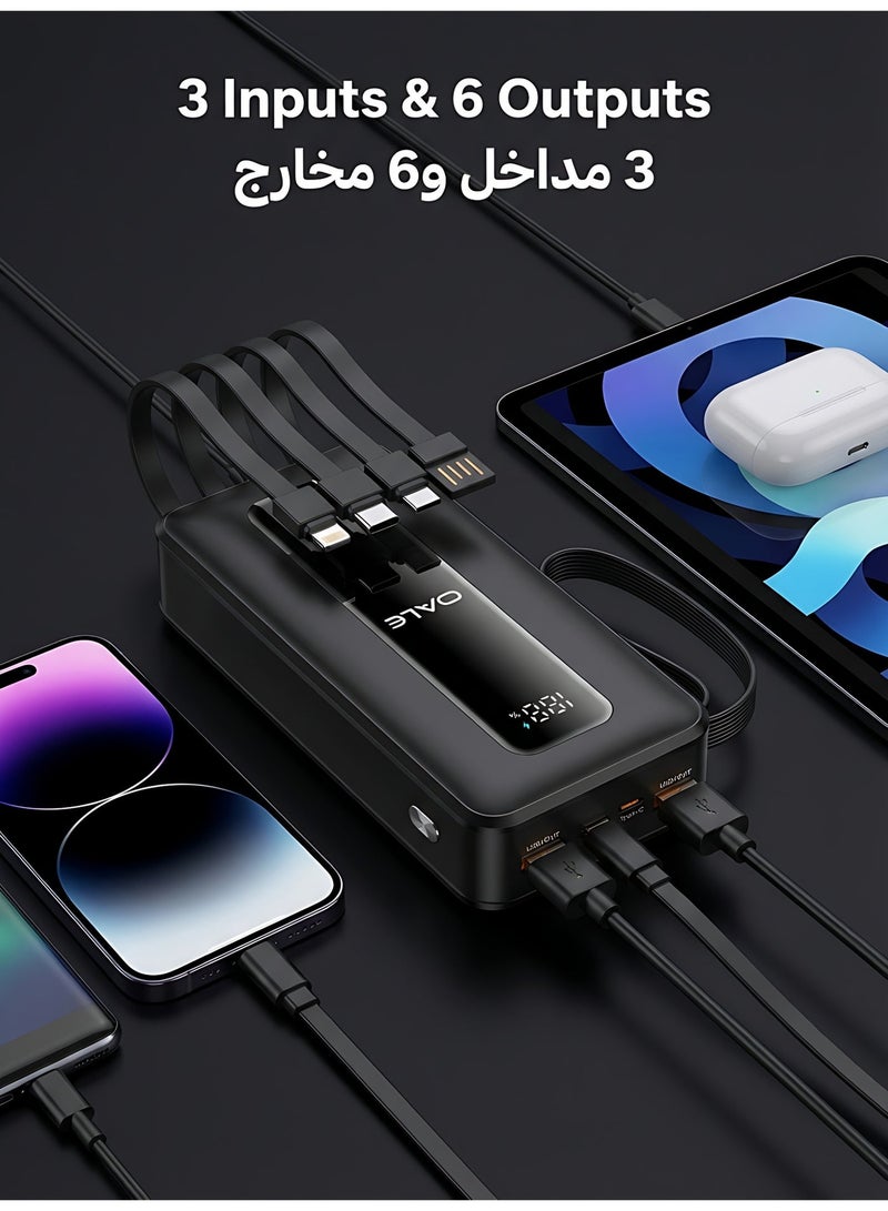 أوالي, باور بانك iPower U20000 بسعة 20000 مللي أمبير، شحن سريع PD 22.5 واط، 3 مداخل و6 مخارج، شاشة LED، حزام حمل، معتمد للسفر الجوي – أسود - Image 3